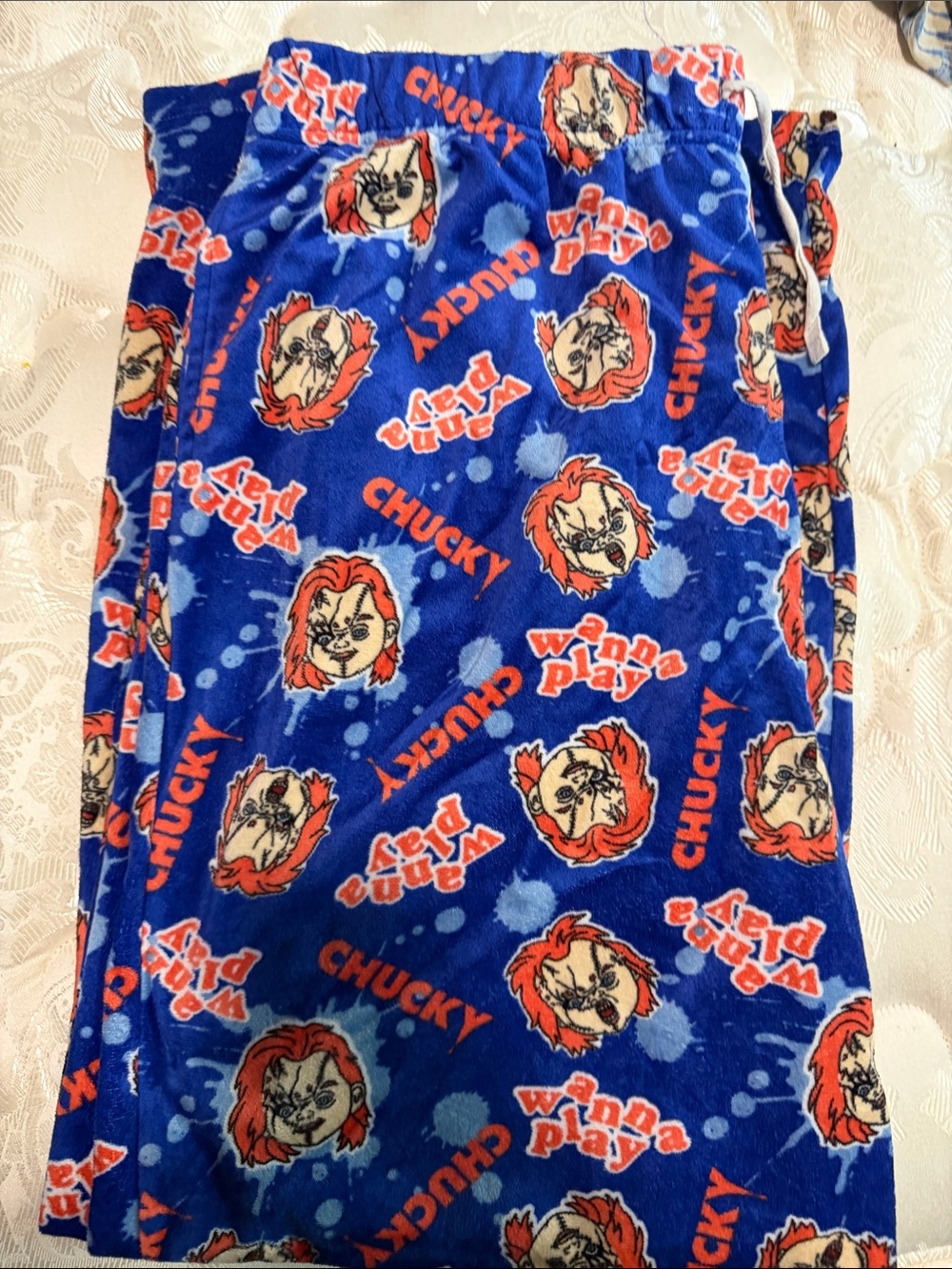Chucky Pajama Pants - Blue with Red Accent